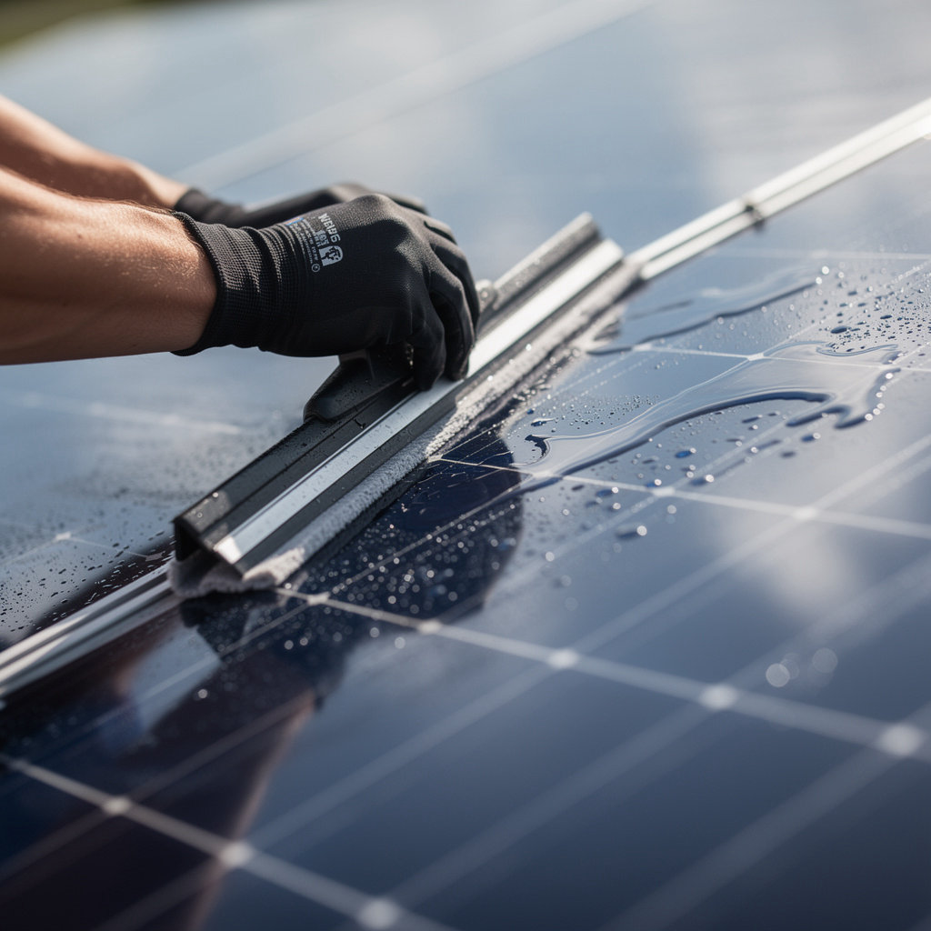Solar Cleaning Specialist technician performing professional solar panel cleaning and maintenance service